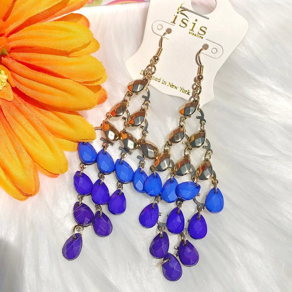 Boho Earrings Long Festival Bead Dangles Blue NWT